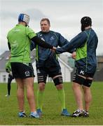 25 November 2014; Connacht players, from left to right, Mick Kearney, Michael Swift and John Muldoon stretch before squad training ahead of their Guinness PRO12, Round 9, game against Scarlets on Saturday. Connacht Rugby Squad Training, The Sportsground, Galway. Picture credit: Diarmuid Greene / SPORTSFILE