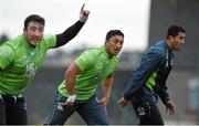 25 November 2014; Connacht players, from left to right, Denis Buckley, Bundee Aki and Mils Muliaina in action during squad training ahead of their Guinness PRO12, Round 9, game against Scarlets on Saturday. Connacht Rugby Squad Training, The Sportsground, Galway. Picture credit: Diarmuid Greene / SPORTSFILE