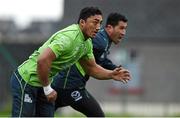25 November 2014; Connacht's Bundee Aki, left, and Mils Muliaina in action during squad training ahead of their Guinness PRO12, Round 9, game against Scarlets on Saturday. Connacht Rugby Squad Training, The Sportsground, Galway. Picture credit: Diarmuid Greene / SPORTSFILE