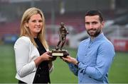26 November 2014; Christy Fagan, St. Patricks Athletic, who was presented with the SSE Airtricity / SWAI Player of the Month Award for November 2014 by Leanne Sheill, from SSE Airtricity. Richmond Park, Inchicore, Dublin. Picture credit: Matt Browne / SPORTSFILE