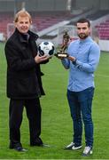 26 November 2014; Christy Fagan, St. Patricks Athletic, who was presented with the SSE Airtricity / SWAI Player of the Month Award for November 2014 by St. Patricks Athletic manager Liam Buckley. Richmond Park, Inchicore, Dublin. Picture credit: Matt Browne / SPORTSFILE