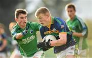 26 November 2014; Evan Cronin, St. Brendan's, in action against Shane O'Connor, Coláiste Na Sceilge. Corn Ui Mhuiri, Round 3, St. Brendan's, Killarney, v Coláiste Na Sceilge, Cahersiveen. Cromane, Co. Kerry. Picture credit: Stephen McCarthy / SPORTSFILE