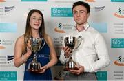 26 November 2014; Harry Purcell, Castleknock College, and Alannah Lally, Presentation College Athenry, winners of Schools Boy and Girl Athlete of the Year awards during the National Athletics Awards. Crowne Plaza Hotel, Santry, Co. Dublin. Picture credit: Barry Cregg / SPORTSFILE