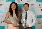 26 November 2014; Maria O'Sullivan, Trinity College Dublin, and John Travers, Athlone IT, with their University Athlete of the Year awards during the National Athletics Awards. Crowne Plaza Hotel, Santry, Co. Dublin. Picture credit: Barry Cregg / SPORTSFILE