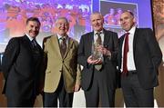 26 November 2014; President of Leevale AC Finbarr O'Brien and Tony Shine, club coach, receive the Club of the Year award from Jim Dowdall, CEO of GloHealth, left, and Ciaran O'Cathain, President of Athletics Ireland, right, at the National Athletics Awards. Crowne Plaza Hotel, Santry, Co. Dublin. Picture credit: Barry Cregg / SPORTSFILE