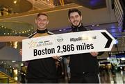 27 November 2014; Kerry's James O'Donoghue alongside Ryan McHugh, Donegal, at Dublin Airport ahead of their trip to Boston for the GAA / GPA Opel All Star Tour 2014. Opel Ireland is the official car partner of the GAA and GPA. For more information check out www.opel.ie #OpelAllStarTour. Dublin Airport, Dublin. Picture credit: Pat Murphy / SPORTSFILE