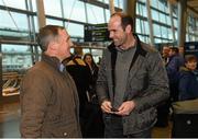 27 November 2014; Dublin manager Jim Gavin with Kildare's Dermot Earley at Dublin Airport ahead of their trip to Boston for the GAA / GPA Opel All Star Tour 2014. Opel Ireland is the official car partner of the GAA and GPA. For more information check out www.opel.ie #OpelAllStarTour. Dublin Airport, Dublin. Picture credit: Pat Murphy / SPORTSFILE