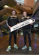 27 November 2014; Donegal's Paul Durkan, left, and Michael Murphy at Dublin Airport ahead of their trip to Boston for the GAA / GPA Opel All Star Tour 2014. Opel Ireland is the official car partner of the GAA and GPA. For more information check out www.opel.ie #OpelAllStarTour. Dublin Airport, Dublin. Picture credit: Pat Murphy / SPORTSFILE