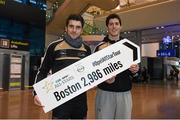 27 November 2014; Dublin's Bernard Brogan, left, and Rory O'Carroll at Dublin Airport ahead of their trip to Boston for the GAA / GPA Opel All Star Tour 2014. Opel Ireland is the official car partner of the GAA and GPA. For more information check out www.opel.ie #OpelAllStarTour. Dublin Airport, Dublin. Picture credit: Pat Murphy / SPORTSFILE