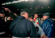 15 February 1995; Supporters argue with Gardai after rioting un the Upper West Stand caused the game to be abandoned. International Friendly, Republic of Ireland v England, Lansdowne Road, Dublin. Picture credit; David Maher / SPORTSFILE