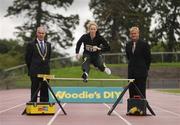18 July 2007; Michael Heery, left, President of Athletics Ireland, and Peter Dolan, Marketing Manager for Woodie’s DIY with World 100m hurdles silver medallist Derval O'Rourke at the launch of Woodies DIY National Senior Athletics Championships which take place this weekend. Morton Stadium, Santry, Dublin. Picture credit: Brendan Moran / SPORTSFILE