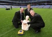 18 July 2007; The GAA and Vhi Healthcare announced details of a nationwide initiative to help GAA clubs tackle the phenomenon of Sudden Arrhythmia Death Syndrome. At the launch are Nickey Brennan, GAA President, Declan Moran, right, Director, Marketing & Business Development, Vhi Healthcare and Dr Tadhg Crowley, centre, GAA Medical Welfare Committee. Croke Park, Dublin. Picture credit: Ray McManus / SPORTSFILE