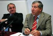 19 July 2007; Liam Mulvihill with GAA President Nickey Brennan at the announcement of Liam's retirement as Director General of the G.A.A. Liam has served in the most senior administrative office in the Association since 1979 making him the second longest serving Director General in its history and only the fourth incumbent of the office since 1901. Croke Park, Dublin. Picture credit: Caroline Quinn / SPORTSFILE