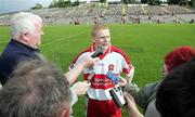 8 July 2007; Colin Devlin, Derry, scorer of the winning point, being interviewed after the game. Bank of Ireland All-Ireland Senior Football Championship Qualifier, Round 1, Armagh v Derry, St Tighearnach's Park, Clones, Co. Monaghan. Picture credit: Oliver McVeigh / SPORTSFILE