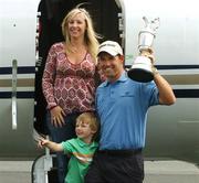 23 July 2007; The Open Championship winner Padraig Harrington with his wife Caroline and son Paddy with the Golf Champion Trophy (Claret Jug) on his arrival home at Weston airport, Leixlip, Co. Kildare. Picture credit: Pat Murphy / SPORTSFILE