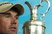 23 July 2007; The Open Championship winner Padraig Harrington with the Golf Champion Trophy (Claret Jug) at a press conference on his arrival home at Weston airport, Leixlip, Co. Kildare. Picture credit: Pat Murphy / SPORTSFILE