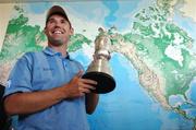 23 July 2007; The Open Championship winner Padraig Harrington with the Golf Champion Trophy (Claret Jug) at a press conference on his arrival home at Weston airport, Leixlip, Co. Kildare. Picture credit: Pat Murphy / SPORTSFILE