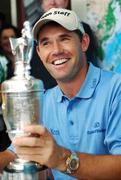 23 July 2007; The Open Championship winner Padraig Harrington with the Golf Champion Trophy (Claret Jug) at a press conference on his arrival home at Weston airport, Leixlip, Co. Kildare. Picture credit: Caroline Quinn / SPORTSFILE