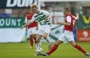 23 July 2007; Dave Tyrrell, Shamrock Rovers, in action against Mark Quigley, St Patrick's Athletic. eircom League of Ireland Premier Division, Shamrock Rovers v St Patrick's Athletic, Tolka Park, Dublin. Picture credit; Ray Lohan / SPORTSFILE