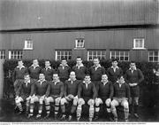 28 November 2014; Jack Kyle, extreme left in the back row, lines up with the Blues team ahead of the first Ireland Rugby Trial - Blues v Whites in 1958. Jack Kyle Obituary pictures. Picture credit: Connolly Collection / SPORTSFILE