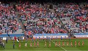 28 September 2014; The Cork and Dublin teams march in the pre-match parade behind the Artane Band. TG4 All-Ireland Ladies Football Senior Championship Final, Cork v Dublin. Croke Park, Dublin. Picture credit: Ray McManus / SPORTSFILE