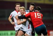 28 November 2014; Munster's Pat Howard and JJ Hanrahan, right, clash heads as they tackle Stuart Olding, Ulster. Guinness PRO12, Round 9, Munster v Ulster, Thomond Park, Limerick. Picture credit: Diarmuid Greene / SPORTSFILE