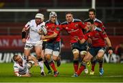 28 November 2014; Duncan Williams, Munster, breaks through the tackles of Paul Marshall, left, and Rory Best, Ulster. Guinness PRO12, Round 9, Munster v Ulster, Thomond Park, Limerick. Picture credit: Diarmuid Greene / SPORTSFILE