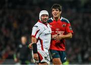 28 November 2014; Munster captain Donncha O'Callaghan and Ulster captain Rory Best in conversation during the second half. Guinness PRO12, Round 9, Munster v Ulster, Thomond Park, Limerick. Picture credit: Diarmuid Greene / SPORTSFILE
