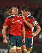 28 November 2014; CJ Stander, left, and Donncha O'Callaghan, Munster, celebrate gaining possession to kill off the game. Guinness PRO12, Round 9, Munster v Ulster, Thomond Park, Limerick. Picture credit: Diarmuid Greene / SPORTSFILE