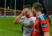 28 November 2014; Ulster's Ian Humphreys is consoled by Munster's Ian Keatley after the game. Guinness PRO12, Round 9, Munster v Ulster, Thomond Park, Limerick. Picture credit: Diarmuid Greene / SPORTSFILE