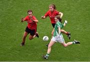 28 September 2014; Sharon Little, Fermanagh, in action against Aileen Pyres, left, and Niamh McGowan, Down. TG4 All-Ireland Ladies Football Intermediate Championship Final, Down v Fermanagh. Croke Park, Dublin. Picture credit: Ray McManus / SPORTSFILE