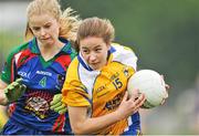 29 November 2014; Rachel Fitzmaurice, St. Ciaran's, in action against Saoirse Barry, Murroe Boher. TESCO Homegrown All Ireland Junior Club Championship Final, Murroe Boher, Limerick v St. Ciaran's, Roscommon, Ballinasloe, Co. Galway. Picture Ray Ryan / SPORTSFILE