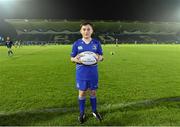 29 November 2014; Leinster Mascot Cian Domican, age 12, from Kill, Co. Kildare, ahead of the Guinness PRO12, Round 9, match between Leinster v Ospreys, RDS, Ballsbridge, Dublin. Picture credit: Brendan Moran / SPORTSFILE