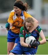 29 November 2014; Claire Keating, Murroe Boher, in action against Niamh Connolly, St. Ciaran's. TESCO Homegrown All Ireland Junior Club Championship Final, Murroe Boher, Limerick v St. Ciaran's, Roscommon, Ballinasloe, Co. Galway. Picture credit: Ray Ryan / SPORTSFILE
