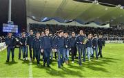 29 November 2014; Leinster Under-18 Club squad do a lap of honour at half time during the Leinster v Ospreys, Guinness PRO12 Round 9 match. Picture credit: Brendan Moran / SPORTSFILE