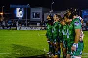 29 November 2014; Connacht players observe a minute silence for Ireland and Ulster rugby legend Jack Kyle, who passed away yestreday. Guinness PRO12, Round 9, Connacht v Scarlets, The Sportsground, Galway. Picture credit: Matt Browne / SPORTSFILE