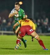 29 November 2014; Jack Carty, Connacht, is tackled by Aaron Shingler, Scarlets. Guinness PRO12, Round 9, Connacht v Scarlets, The Sportsground, Galway. Picture credit: Matt Browne / SPORTSFILE