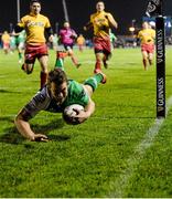 29 November 2014; Matt Healy, Connacht, dives in to score his side's first try of the game. Guinness PRO12, Round 9, Connacht v Scarlets, The Sportsground, Galway. Picture credit: Matt Browne / SPORTSFILE