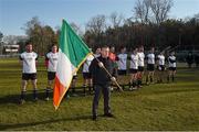 29 November 2014; The 2013 All Stars team stand for the playing of the national anthems. GAA GPA All Star Tour 2014, sponsored by Opel, 2013 All Stars v 2014 All Stars. Irish Cultural Centre, New Boston Dr, Canton, Massachusetts, USA. Picture credit: Ray McManus / SPORTSFILE