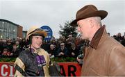30 November 2014; Jockey Paul Townend speaking with trainer Willie Mullins after he rode Nichols Canyon to win The Bar One Racing Royal Bond Novice Hurdle. Horse Racing from Fairyhouse, Co. Meath Picture credit: Barry Cregg / SPORTSFILE