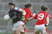 21 July 2007; Rebecca Mc Philbin, Galway, in action against Cork's Ciara Walsh and Catriona Foley. TG4 All-Ireland Ladies Football Championship Group 2, Cork v Galway, Gaelic Grounds, Co. Limerick. Picture credit: James Horan / SPORTSFILE