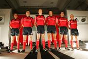 24 July 2007; Munster's Ronan O'Gara, Anthony Foley, Paul O'Connell, Donncha O'Callaghan, Denis Leamy and Peter Stringer at launch of the adidas Munster rugby kit. Dromoland Castle, Newmarket on Fergus, Co. Clare. Picture credit: Kieran Clancy / SPORTSFILE