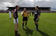 8 July 2007; Referee Brian Crowe tosses the coin between Galway captain Kieran Fitzgerald and Sligo captain Noel McGuire, right, before the game. Bank of Ireland Connacht Senior Football Championship Final, Galway v Sligo, Dr. Hyde Park, Roscommon. Picture credit: Ray McManus / SPORTSFILE