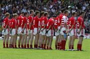 1 July 2007; The Cork team line up for the national anthem. Bank of Ireland Munster Senior Football Championship Final, Kerry v Cork, Fitzgerald Stadium, Killarney, Co. Kerry. Picture credit: Ray McManus / SPORTSFILE