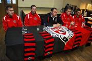 27 July 2007; Bohemians new signings, from left to right, Michael McGinley, Chris Turner, Dean Richardson, and Ryan McCann with manager Sean Connor, center, during a press conference to announce their four new signings. Phoenix Bar, Dalymount Park, Dublin. Picture credit: Stephen McCarthy / SPORTSFILE