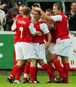 27 July 2007; St. Patrick's Athletic's Ryan Guy, centre, is congratulated by his team-mates after scoring his side's goal. eircom League of Ireland Premier Division, St. Patrick's Athletic v Cork City, Richmond Park, Dublin. Picture credit; Matt Browne / SPORTSFILE