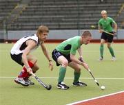 28 July 2007; Andy Barbour, Ireland, in action against Tom Cleghorn, Australia Institute of Sport. Men's Hockey International, Ireland v Australia Institute of Sport, The National Hockey Stadium, University College Dublin, Belfield, Dublin. Picture credit; Stephen McCarthy / SPORTSFILE