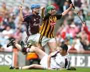 28 July 2007; Kilkenny's Eddie Brennan celebrates scoring his side's third goal and his second goal as Galway's David Collins and goalkeeper Colm Callanan look on. Guinness All-Ireland Senior Hurling Championship Quarter-Final, Kilkenny v Galway, Croke Park, Dublin. Picture credit; Brendan Moran / SPORTSFILE