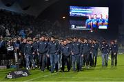 29 November 2014; Leinster Under-18 Clubs doing a lap of honour at half time during the Leinster v Ospreys, Guinness PRO12 Round 9 match. Picture credit: Brendan Moran / SPORTSFILE