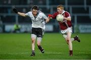 30 November 2014; Barry Tierney, Omagh St Enda's, in action against Christopher Bradley, Slaughtneil. AIB Ulster GAA Football Senior Club Championship Final, Omagh St Enda's v Slaughtneil, Athletic Grounds, Armagh. Picture credit: Oliver McVeigh / SPORTSFILE